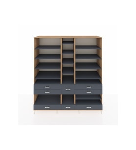 Kronos Dolap 19 Raflı 8 Çekmeceli  220x59x243 Çam-Antrasit/Antrasit