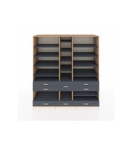 Kronos Dolap 19 Raflı 8 Çekmeceli  220x59x243 Çam-Antrasit/Antrasit