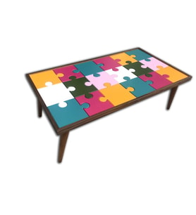 Orta Sehpa 13623 Puzzle Bulmaca Kayın Retro Ayak Üstü cam Çocuk gelişimine Destek (Çok Renkli)