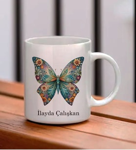 Kişiye Özel Kelebek Temalı  Kupa Bardak