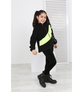 Toontoy Kız Çocuk Blok Renkli Polar Hırka (Siyah)