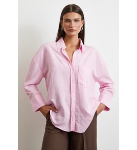 Çizgili Oversize Gömlek Pembe