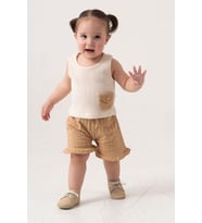 Bebek Çocuk Pamuklu Şortlu 2'li Takım Trend Moda Alt Üst Takım (Camel)