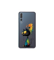 Huawei P20 Pro ile Uyumlu Splash Kedi Tasarımlı Şeffaf Silikon Kılıf