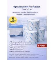 Hipoalerjenik Fix Flaster 5 cm x 5 m 5 Adet Nonwoven Medikal Sabitleme Bandı Yapışkanlı Pansuman Fla