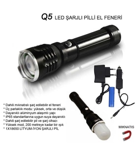 Flaşörlü Uzun Mesafeli Şarjlı Pilli Mıknatıslı El Feneri Wt-282