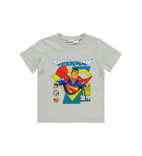 Superman Erkek Çocuk Tişört 6-9 Yaş Saks (Açık Gri)
