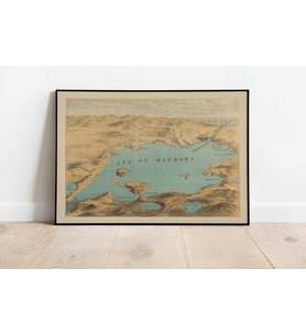 pgzzNM2860 Marmara Denizi, İstanbul ve Çanakkale Boğazı Haritası Sanatsal Duvar Dekorasyon Poster 60x90cm.