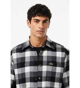 Lacoste Men's Loose Fit Button-Down Linen Shirt Rahat Kesim Pamuklu Kareli Erkek Gömlek Gri