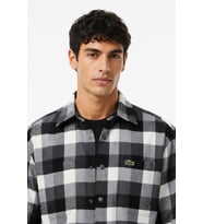 Lacoste Men's Loose Fit Button-Down Linen Shirt Rahat Kesim Pamuklu Kareli Erkek Gömlek Gri
