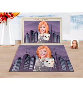 BK Gift Kişiye Özel Kadın Karikatürlü 1000 Parça Profesyonel Puzzle-104