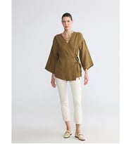 LCW EVERYDAY Yeşil Kruvaze Yaka Müslin Oversize Kadın Kimono