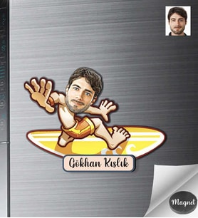 Kişiye Özel Surfcü Erkek Ahşap Magnet -1