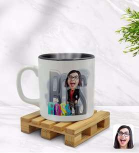 BK Gift Kişiye Özel Kadın Big Boss Karikatürlü İçi Siyah Renkli Kupa Bardak Model 1