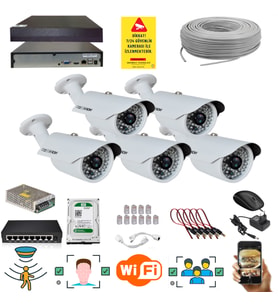 5 Kameralı 5 Mp 1940P Sensör 6 Megapiksel Sony Lens Metal Kasa Ip Güvenlik Kamerası Seti 748ip-5