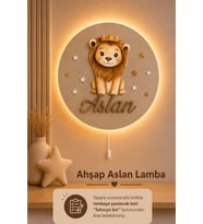 Ahşap Aslan Lamba İsme Özel Pilli Ledli Gece Lambası Bebek Çocuk Odası