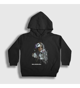 Presmono Unisex Çocuk Siyah Awake Billie Eilish Kapüşonlu Sweatshirt 153620tt