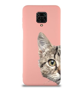 Xiaomi Redmi Note 9s Uyumlu Lansman Kılıf Catface Tasarımlı İçi Kadife Kapak-Pembe (Şeffaf)