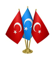 Masa Üstü Doğu Türkistan Bayrağı Türk Bayrağı Üçlü Pirinç Direk Masa Bayrak Seti