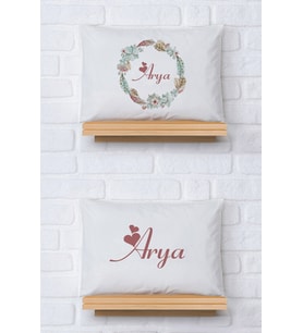 Pia Baby Premium %100 Pamuk İkili İsim Yazılı Kız Bebek Yastık Kılıfı – 35x45 cm Organik Baskı 5017-13 (Ekru)