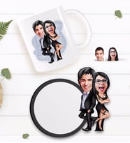 BK Gift Kişiye Özel Sevgililer Karikatürlü Beyaz Kupa ve Ahşap Bardak Altlığı Hediye Seti-6
