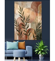 Pastel Tonlarda Botanik Yaprak Desenleri Dekoratif Kanvas - Mdf Ahşap Tablo