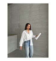 kadın oversize cep detaylı poplin gömlek NBG072
