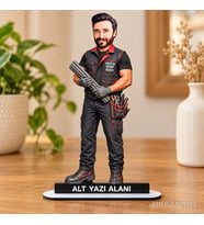 Kişiye Özel Erkek Kalip Demir Ustasi Karikatürlü 18 cm MDF Masaüstü Biblo - Erkek Kalip Demir Ustasi Hediyesi Yeni İş ve Meslek Hediyesi