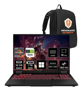 Asus Tuf Gaming A16 Amd Ryzen 7 8745HX Rtx 5070 8gb 115W 16GB Ram 1tb SSD 16" Wuxga (1920X1200) IPS 165Hz WIN11 Pro FA608PPRV15P429 Gaming Laptop + Per4 Çanta