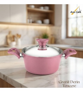 ARZU ÇELİK 20 Cm Granit Derin Tencere Çelik Kapak - Mürdüm