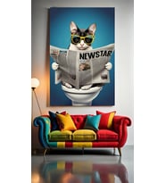 WC TUVALET KOMİK KEDİ Ev Duvar Salon Güzellik Salonu Ofis Dükkan Dekarasyon Kanvas Tablo (Akçaağaç)