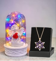 Renkli Led Işıklı Fanus ve Gerçek Ametist Taşlı Lotus Kolye (Model 2)
