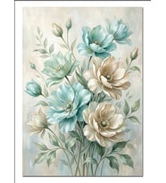 Mavi Çiçekler Pastel Botanik Tablo Dekoratif Kanvas - Mdf Ahşap Tablo