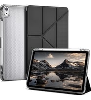[Kalem Bölmeli] iPad 11. ve 10. Nesil Tablet Kılıfı, Siyah, A16 Çipli Apple Tablet Kabı, 4 Kademeli Katlanır Stand, Şeffaf Petek Dokulu Silikon Arka, Kalem Yuvalı Kapak