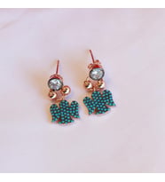 Turkuaz Taşlı Mini Melek Figürlü Rose Gold Kaplama Gümüş Küpe