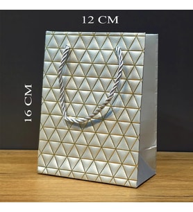 Gümüş Geometrik Desenli Mini Boy Karton Hediye Çantası