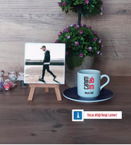 Abiye Hediye Fotoğraflı Dekoratif Taş, Ahşap Altlıklı Türk Kahvesi Fincanı Hediye (Model 4)