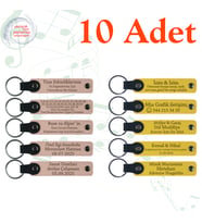 Pudra & Sarı, 10’lu Set, Düğün Misafirlerine Anlamlı Hediye, Tarih ve İsimli Deri Anahtarlık