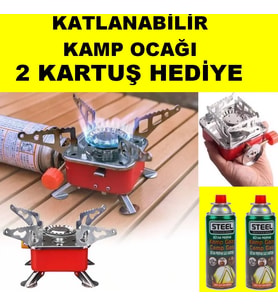 2 Kartuş Hediyeli Mini Portatif Kamp Ocağı Katlanabilir Kendinden Çakmaklı Rüzgara Dayanıklı Ocak