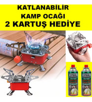 2 Kartuş Hediyeli Mini Portatif Kamp Ocağı Katlanabilir Kendinden Çakmaklı Rüzgara Dayanıklı Ocak