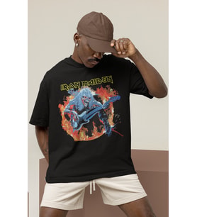 Tasarım Iron Maiden Rock Metal Müzik Grubu Baskılı Unisex Oversize Tişört