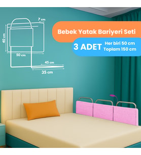 Miralay Yeni Nesil Yatak Bariyeri 50x40 cm Pembe ( 3 Adet) - Boyalı