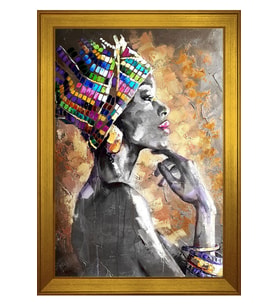 Kadın Motifli Kanvas Tablo 80 x 110 cm Gold Çerçeve