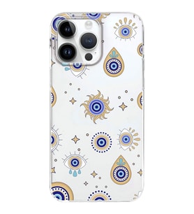 PrintiFy Apple  iPhone 14 Pro ile Uyumlu 1mm Slim Fit Nazar Boncuğu 5 Baskılı Şeffaf  Kılıf