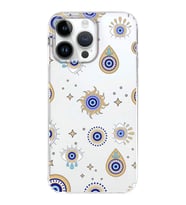 PrintiFy Apple  iPhone 14 Pro ile Uyumlu 1mm Slim Fit Nazar Boncuğu 5 Baskılı Şeffaf  Kılıf