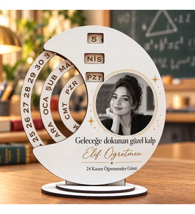 Kişiye Özel Fotoğraflı ve İsimli Ahşap Sonsuz Takvim - Geleceğe Dokunan Güzel Kalp 24 Kasım Öğretmenler Günü Hediyesi