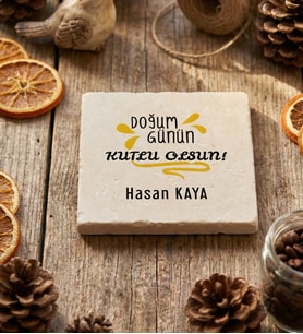 Kişiye Özel Doğum Günün Kutlu Olsun Bardak Altlığı Doğum Günü Hediyesi (Krem)