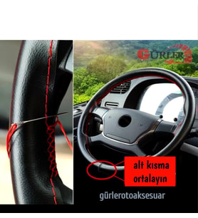 Universal Kamyon Tır Otobüs Dikmeli Direksiyon Kılıfı Kırmızı İpli 45 × 10Cm