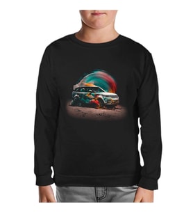 Offroad Car with Colorful Dust Background Siyah Çocuk Sweatshirt