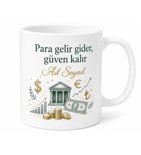 Bankacıya Özel Para ve Finans Temalı Hediye Kupa Bardak Porselen